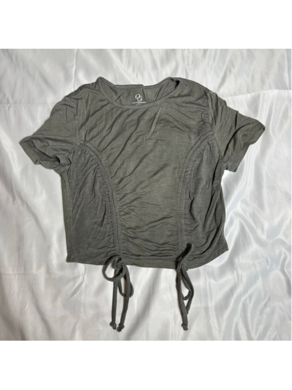 Women's Organic Generation Grey Short Sleeve Ruched Tee Size S